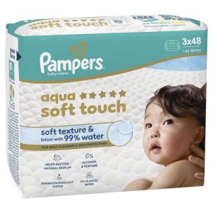 Мокри кърпички Pampers Aqua Soft Touch - 3x48 броя