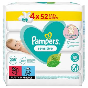 Мокри кърпички Pampers Sensitive – 4×52 броя