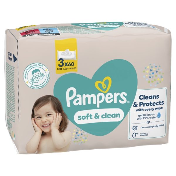 Мокри кърпички Pampers Soft & Clean – 3×60 броя