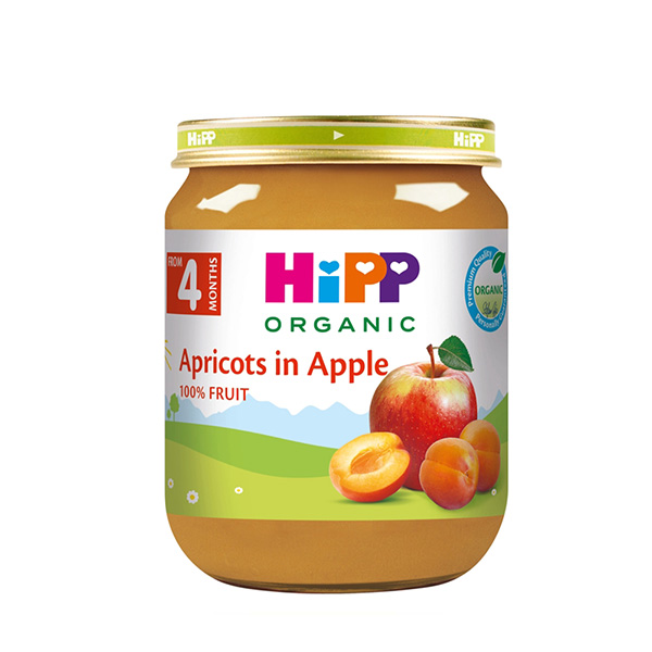 Био Пюре HiPP Кайсии с ябълки 125 гр. – 4+ месеца