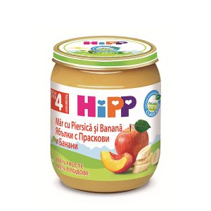 Био Пюре HiPP Ябълки с банани и праскови 125 гр. – 4+ месеца