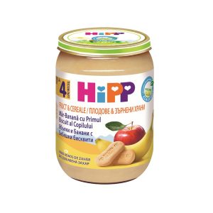 HiPP Био Пълнозърнеста каша Ябълка, банан и бисквити 190 гр. – 4+ месеца