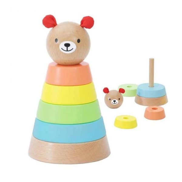 Дървена играчка – кула за нареждане – мече