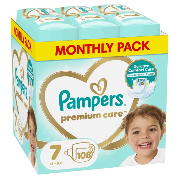 Памперси Pampers Premium Care 7 XXL Box (15+кг.) – 108 броя