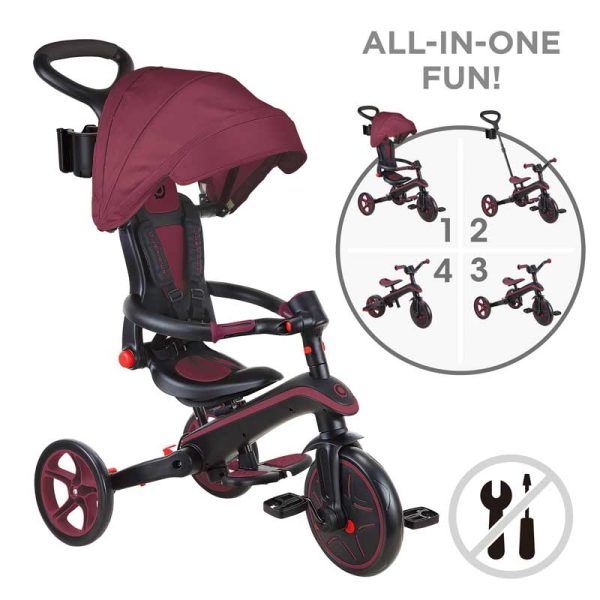 Детска триколка 4 в 1 GLOBBER EXPLORER TRIKE FOLDABLE – сгъваема, цвят бургунди