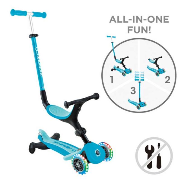 Сгъваема тротинетка 5 в 1 GLOBBER GO UP ACTIVE LIGHTS 360° – аква