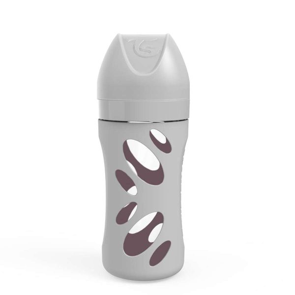Стъклено шише за бебета против колики Twistshake 260 мл. – сиво