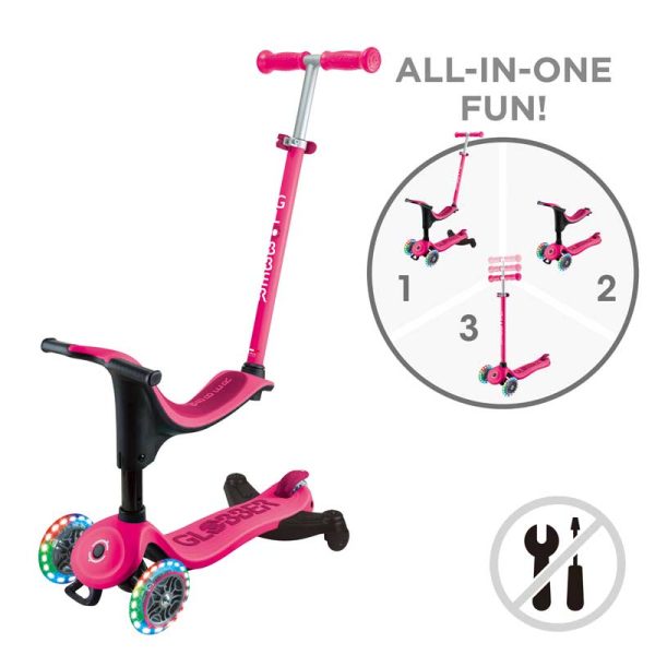 Тротинетка 4 в 1 GLOBBER GO UP SPORTY LIGHTS 360° – розова