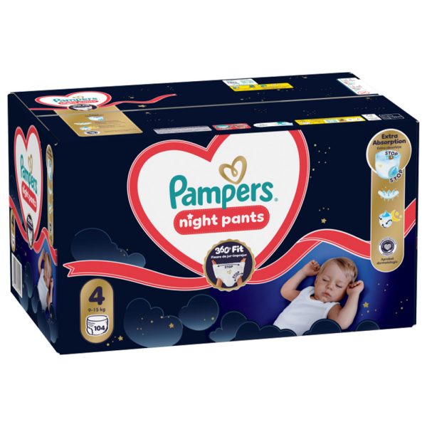Нощни гащички Pampers Night Pants 4 (9-15 кг.) – 104 броя