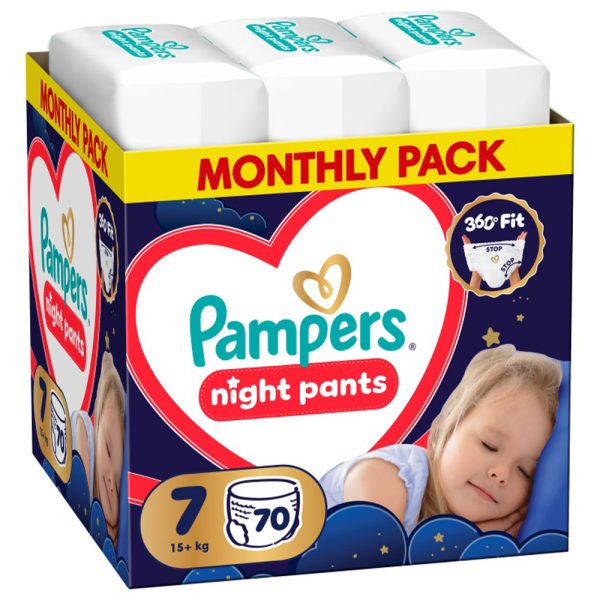 Нощни гащички Pampers Night Pants 7 (15+ кг.) – 70 броя